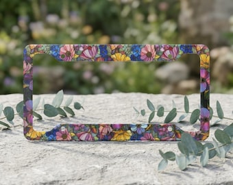 Stained Glass Garden License Plate Frame- Stained Glass Decorative License- Colorful Flowers Car Accessory