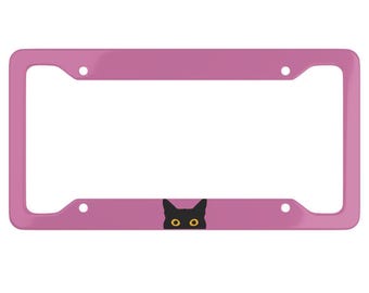 Pink Staring Cat License Plate Frame - Car Accessories - Cat License Plate - Cat - Cat Owner Gift - Cat Car Accessory - Cat Lover- Black Cat