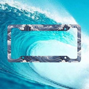 Japanese Kanagawa Waves License Plate Frame- Great Wave- Japanese Art- License Plate Cover- Japanese Wave- Ocean Waves- Ocean Lover- Surfer