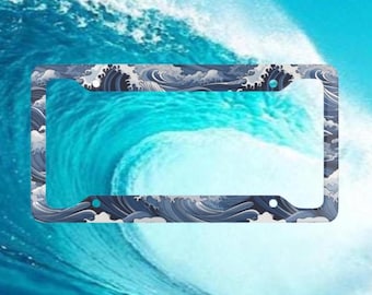 Japanese Kanagawa Waves License Plate Frame- Great Wave- Japanese Art- License Plate Cover- Japanese Wave- Ocean Waves- Ocean Lover- Surfer