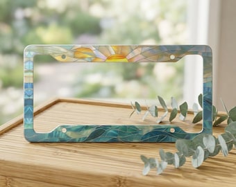 Stained Glass Sunset License Plate Frame- Ocean License Plate- Beach License Cover- Stained GlassLook- Ocean Sunset- Ocean Lover Gift- Beach