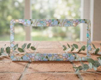 Stained Glass Floral  License Plate Frame- Stained Glass License Cover- Cute Car Acccessory- Stained Glass Car Accessory- Gift For Her