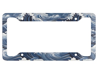 Japanese Kanagawa Waves License Plate Frame- Great Wave- Japanese Art- License Plate Cover- Japanese Wave- Ocean Waves- Ocean Lover- Surfer
