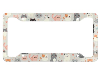 Marco de matrícula de gato gris - Cubierta de matrícula de gato - Lindo accesorio de coche de gato - Matrícula de gato - Regalo para amantes de los gatos - Accesorio de coche para mujer - Gatos
