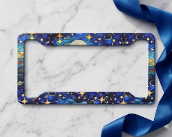 Cornice portatarga con luna blu mistica - Accessorio per auto notte stellata - Copertura targa lunare - Regalo per amanti delle stelle