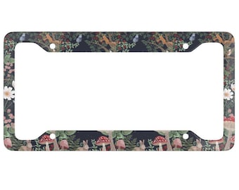 Marco de matrícula con forma de casa de gnomo - Matrícula con forma de bosque - Accesorio para coche con forma de seta - Regalo para amantes de la naturaleza - Hongos