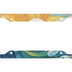 Stained Glass Ocean Wave License Plate Frame - Ocean Car Accessory - Sunset License Plate - Waves License Plate Cover- Sunrise License Plate