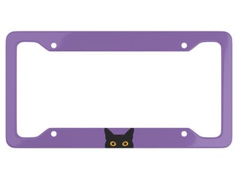 Marco para matrícula de gato mirando fijamente - Accesorios para coche - Matrícula de gato - Gato - Regalo para dueño de gato - Accesorio para coche de gato - Amante de los gatos - Gato negro