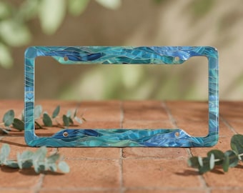 Stained Glass Waves License Plate Frame- Ocean Waves License Plate- Beach License Cover- Stained Glass- Ocean Waves- Ocean Lover Gift- Beach