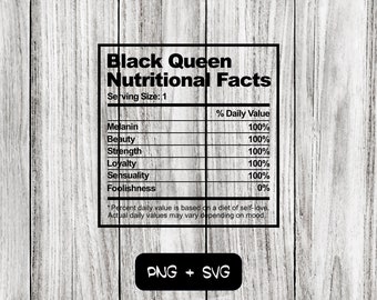 Black Queen Nutritional Facts SVG PNG Files - Instant Download