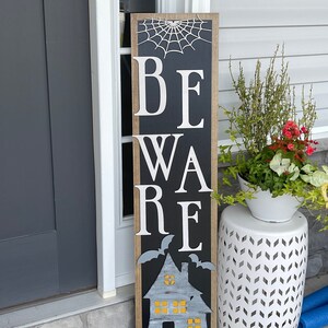 Porch Sign /Halloween Porch Leaning Sign/ Beware Halloween Front Porch Leaner/ Spooky Front Door Sign