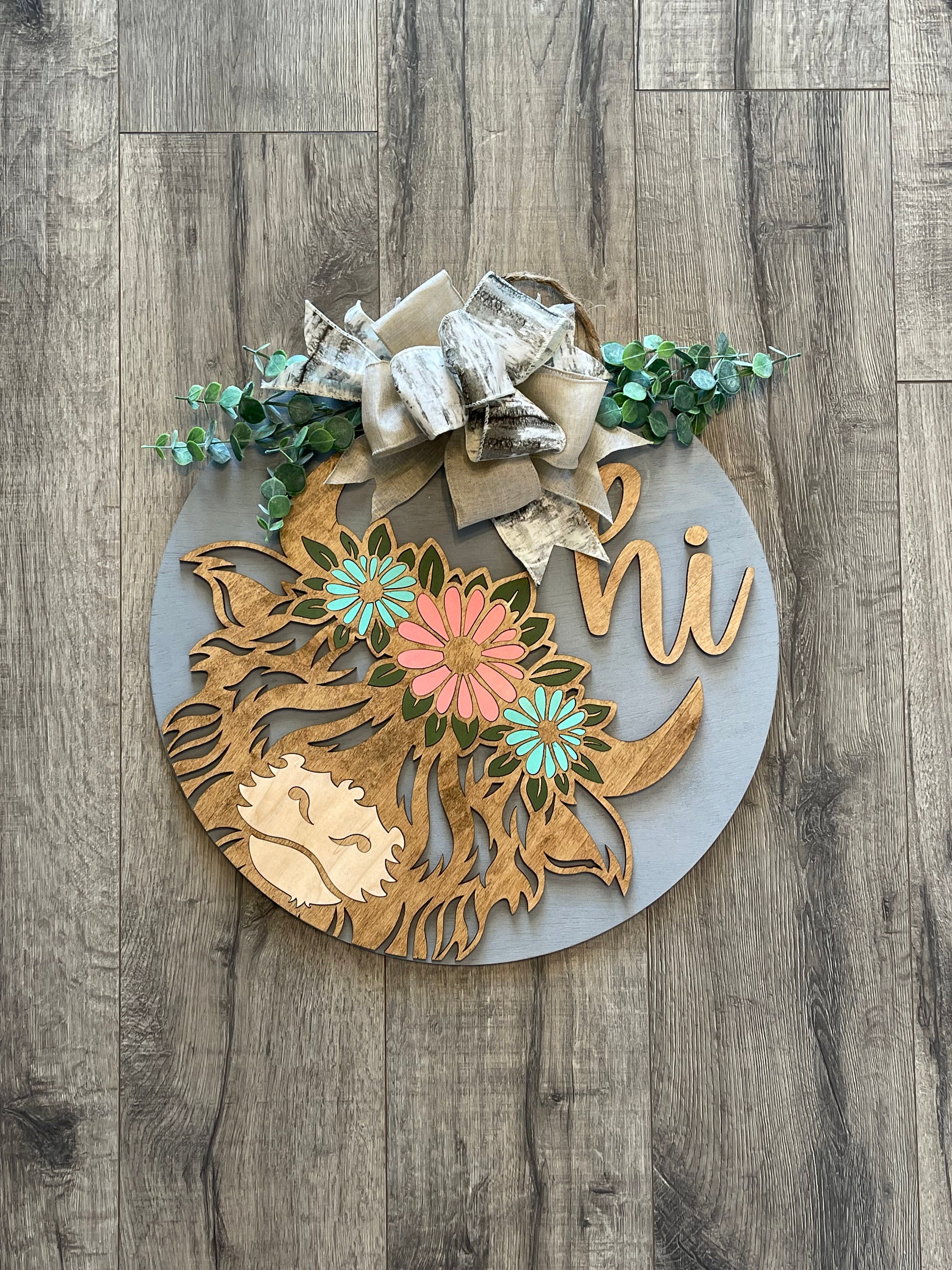 Highland Cow Door Hanger/ Highland Cow/ Cow Sign/ Welcome Sign for door/ Door Sign with Cow