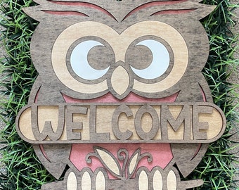 Owl Door Hanger Stained in neutral colors