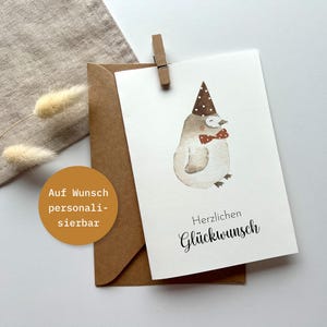 Geburtstagskarte Pinguin mit Partyhut Postkarte DinA6- personalisierbar - Pinguin - Klappkarte - Geburtstagsgeschenk - FineArt Print