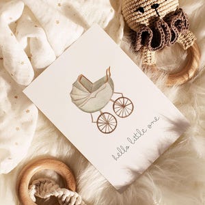 Karte zur Geburt "hello little one", Motiv: Kinderwagen - Klappkarte DinA6 - Geburtskarte - Grußkarte für Eltern  - FineArt Print