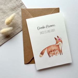 Postkarte Füchse "Danke Mama, dass es uns gibt" DinA6 - Klappkarte - Geschenk Mama - Geschwister - Muttertag - FineArt Print