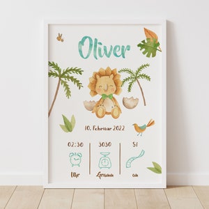 DINOSAURIER FRISCH GESCHLÜPFT Geburtstafel | Geburtserinnerung | Geburtsposter | Geschenk zur Geburt | Geburtsdaten | Personalisiert | DinA4