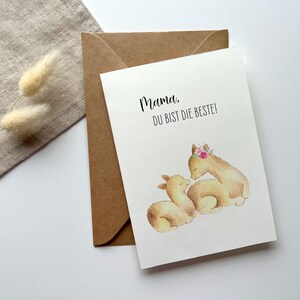 Postkarte Lamas Mama und Baby "Mama, du bist die Beste!" DinA6 - Klappkarte - Geschenk Mama - Muttertag - FineArt Print