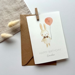 Personalisierte Geburtstagskarte mit Alter Hase mit Luftballon DinA6 - Klappkarte - Geburtstagsgeschenk - FineArt Print