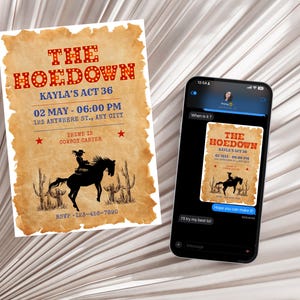 Invitación de cumpleaños de Cowboy Carter / Tema de Hoedown / Plantilla editable de Canva / Descarga digital de Texas Hold'em / 5x7