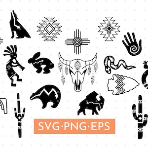 Południowo-zachodnie Clipart Svg Bundle Native American Svg Desert Svg Kokopelli Svg Południowo-zachodnie Svg Coyote Cut File