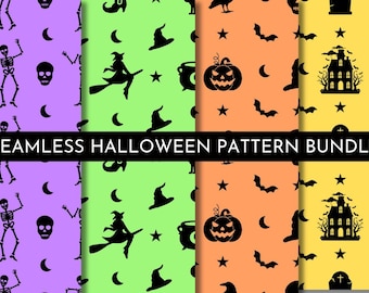 Halloween Seamless Pattern Spooky Witch Skeleton Digital Paper