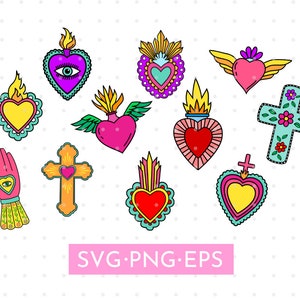 Pacote de clipart do sagrado coração svg mexicano svg arte popular svg milagros svg clipart espiritual arquivo de corte