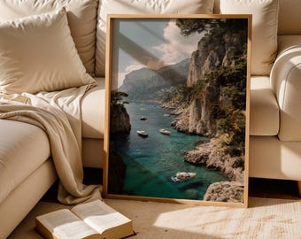 Vintage Capri Coastline Print, Italy Seaside Wall Art (Digital Download)