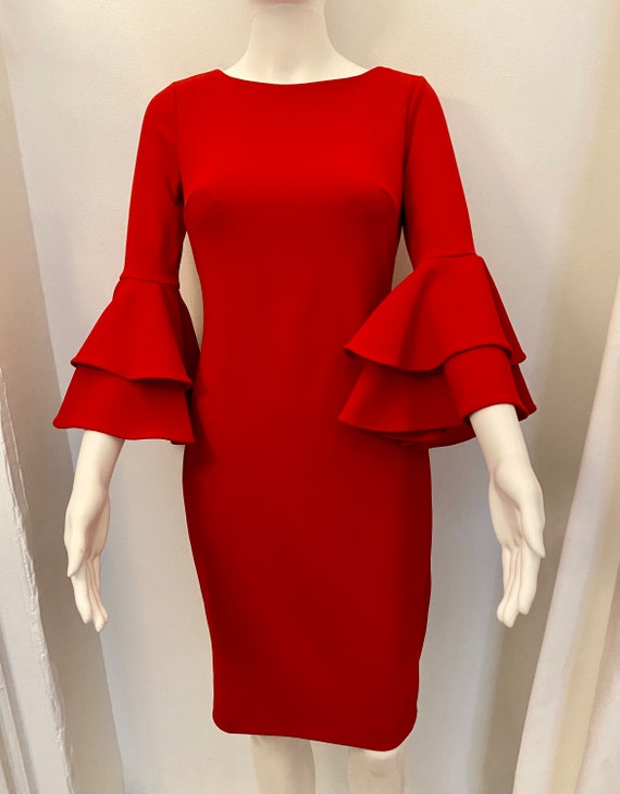 Robe Calvin Klein Excellent État Robe rouge Embellissement à volants Robe  fourreau Calvin Klein Collection vintage - Etsy France