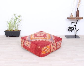 Moroccan floor cushion, moroccan kilim pouf vintage boujaad rug pouf. 24x24x8 inch