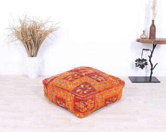 Moroccan Kilim Pouf , Floor Pouf, Vintage ottoman Pouf , Beni Ourain Square Pouf, Berber Floor Cushion .