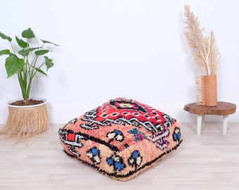 Moroccan Kilim Pouf, Floor Cushion, Vintage Moroccan Bujaad cushion 24/24/8 inch