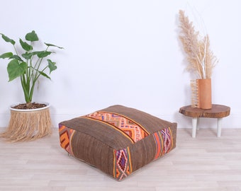 Moroccan Kilim Pouf, Floor Cushion, Vintage Moroccan pouf cushion .24/24/8 inch