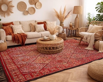 Vintage Moroccan rug, Boujaad rug, red Berber rug 7x11 ft