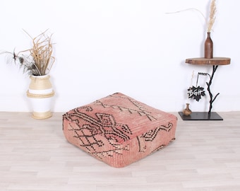 Moroccan Kilim Pouf, Floor Cushion, Vintage Moroccan Bujaad cushion :24/24/8 inch