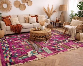 Moroccan Boujaad Rug 5x8 ft – Vintage Berber Rug – Handmade Wool Area Rug – Boho Moroccan Carpet – Bohemian Rug – Authentic Boujaad Rug