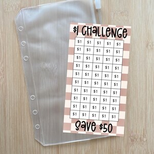 Mauve Checkered Savings Tracker, Laminated Savings Challenge, 1 Dollar Savings, Save 50, Savings Tracker, Retro Savings Challenge