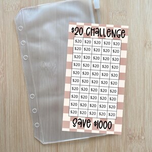 Mauve Checkered Savings Tracker, Laminated Savings Challenge, 20 Dollar Savings, Save 1000, Savings Tracker, Retro Savings Challenge