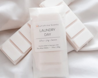 Laundry Day Soy Wax Melts | Highly Scented Snap Bars for Wax Warmer | White Linen Scented | Sustainable Packaging