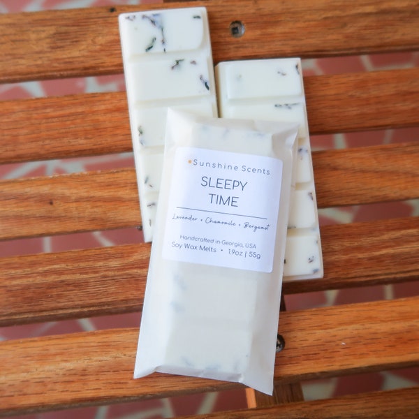 Sleepy Time Soy Wax Melts | Highly Scented Snap Bars For Wax Warmers | Lavender & Chamomile | Sustainable Packaging