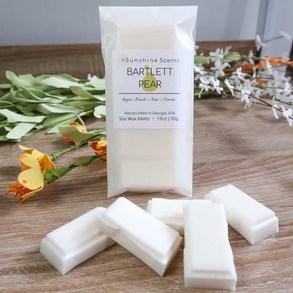 Bartlett Pear Soy Wax Melts | Highly Scented Snap Bars For Wax Warmer | Pear & Apple Scented |Sustainable Packaging