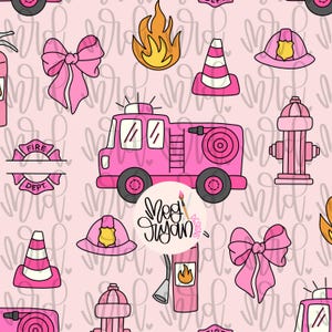 Pink Firefighter Pattern | Firefighter Wife | Pink Coquette Pattern | Bow Pattern | Seamless Pattern | Repeat Pattern | Preppy Fabric Design