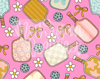Pickleball Pattern | Pink Coquette Pattern | Bow Pattern | Seamless Pattern | Repeat Pattern | Preppy Fabric Design | Instant Download | Bow