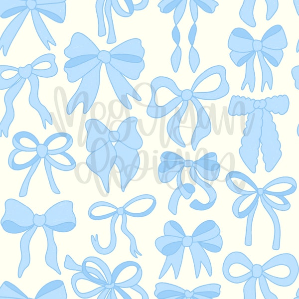 Blue Coquette Pattern | Bow Pattern | Seamless Pattern | Repeat Pattern | Dainty Pattern | Preppy Fabric Design | Instant Download | Bows