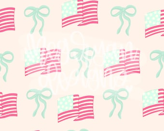 Coquette Flag Pattern | Patriotic Pattern | Fabric Design | Seamless Pattern | Repeat Pattern | Bow Pattern | Instant Download | Preppy
