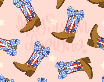 Coquette Boots | Patriotic Western Pattern | Cowboy Boots Pattern | Bow Pattern | Seamless Pattern | Repeat Pattern | Patriotic Pattern  PNG