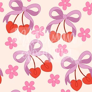 Wzór Cherry Coquette | Wzór Serca | Wzór Coquette | Wzór Bezszwowy | Wzór Powtarzalny | Wzór Retro | Wzór Cherry | Kokardki |