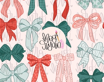 Weihnachtskokette Muster | Schleifenmuster | Nahtloses Muster | Muster wiederholen | Kokettenmuster | Preppy Stoffdesign | Sofort Download