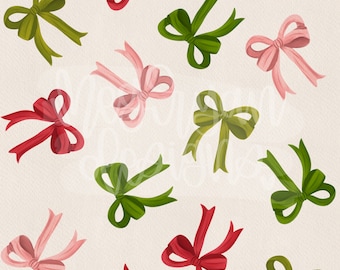 Christmas Coquette Pattern | Bow Pattern | Seamless Pattern | Repeat Pattern | Dainty Pattern | Preppy Fabric Design | Instant Download  Bow