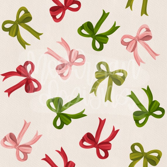 Christmas Coquette Pattern | Bow Pattern | Seamless Pattern | Repeat Pattern | Dainty Pattern | Preppy Fabric Design | Instant Download  Bow